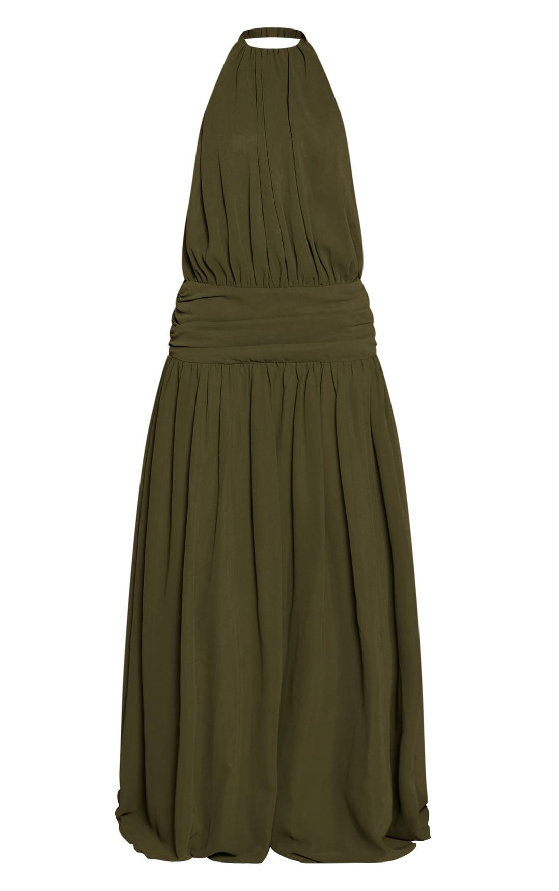 Petite Olive Wrap Waist Ruched Flowy Maxi Dress