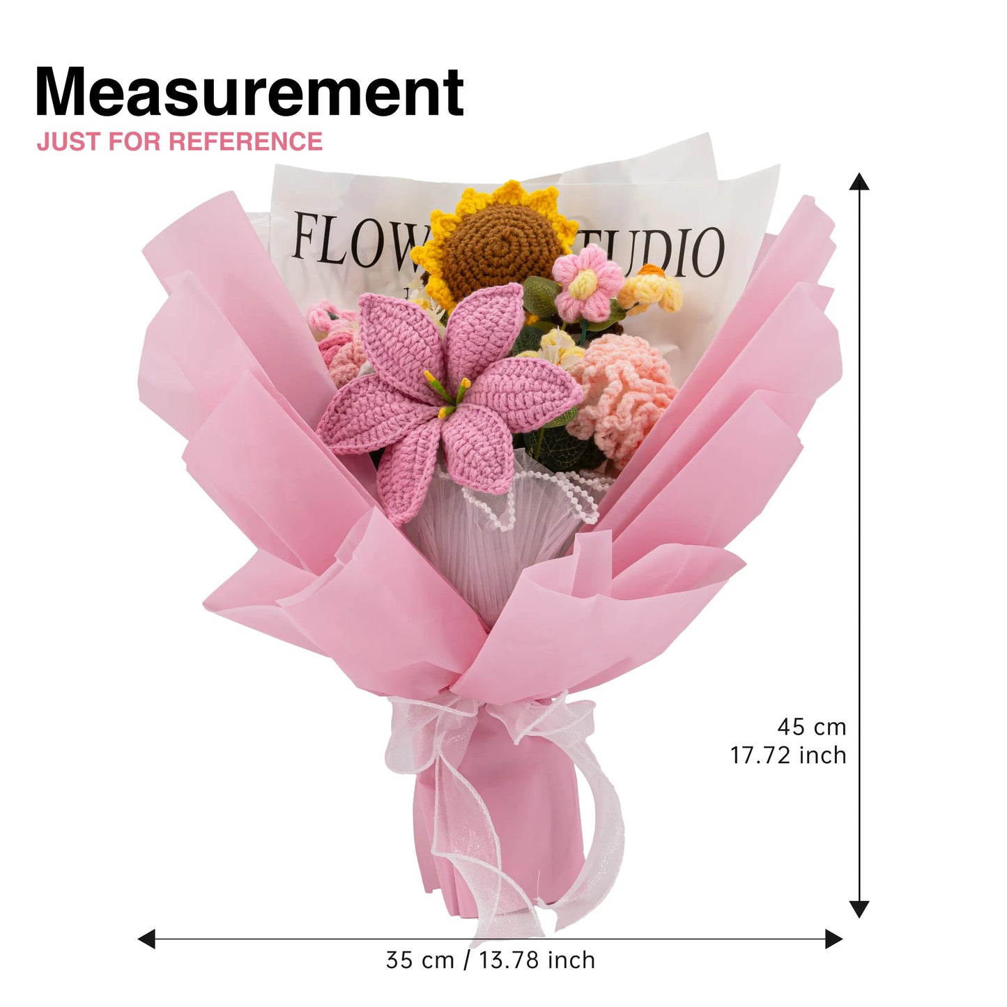 Crochet Lily Sunflower Rose Carnation Bouquet-Pink
