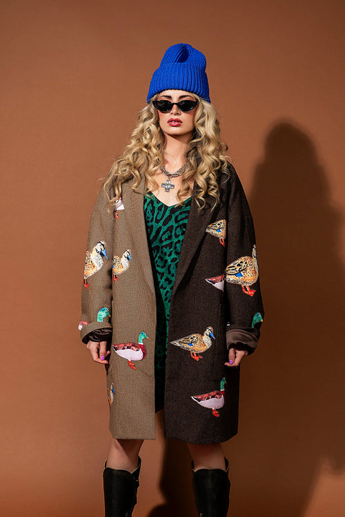 Lucky Duck Half & Half Plaid Coat