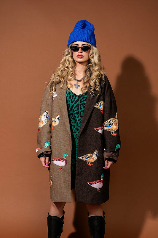 Lucky Duck Half & Half Plaid Coat